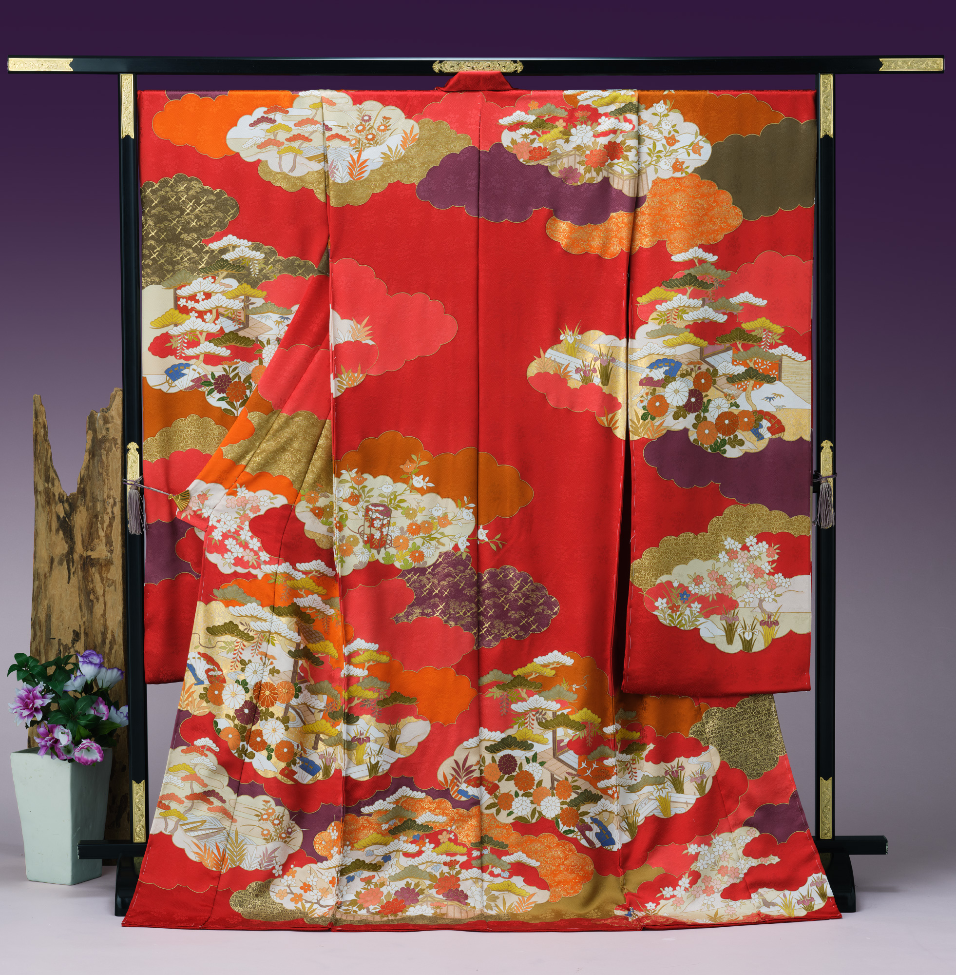 ロイヤル作家 藤井寛作 手描き京友禅振袖 『重ね雲取松御殿御所解』