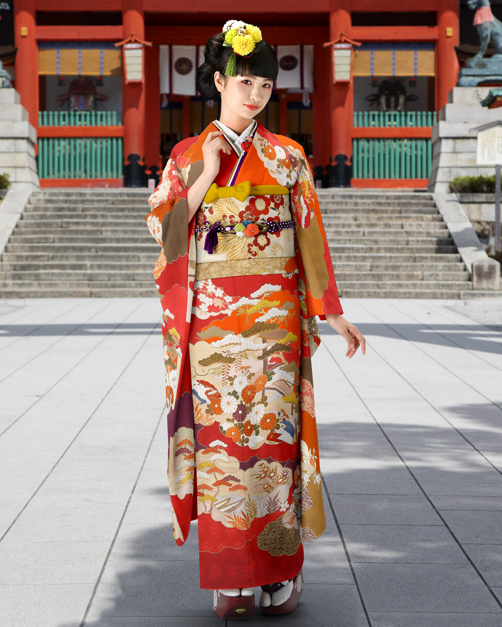 ロイヤル作家 藤井寛作 手描き京友禅振袖 『重ね雲取松御殿御所解』