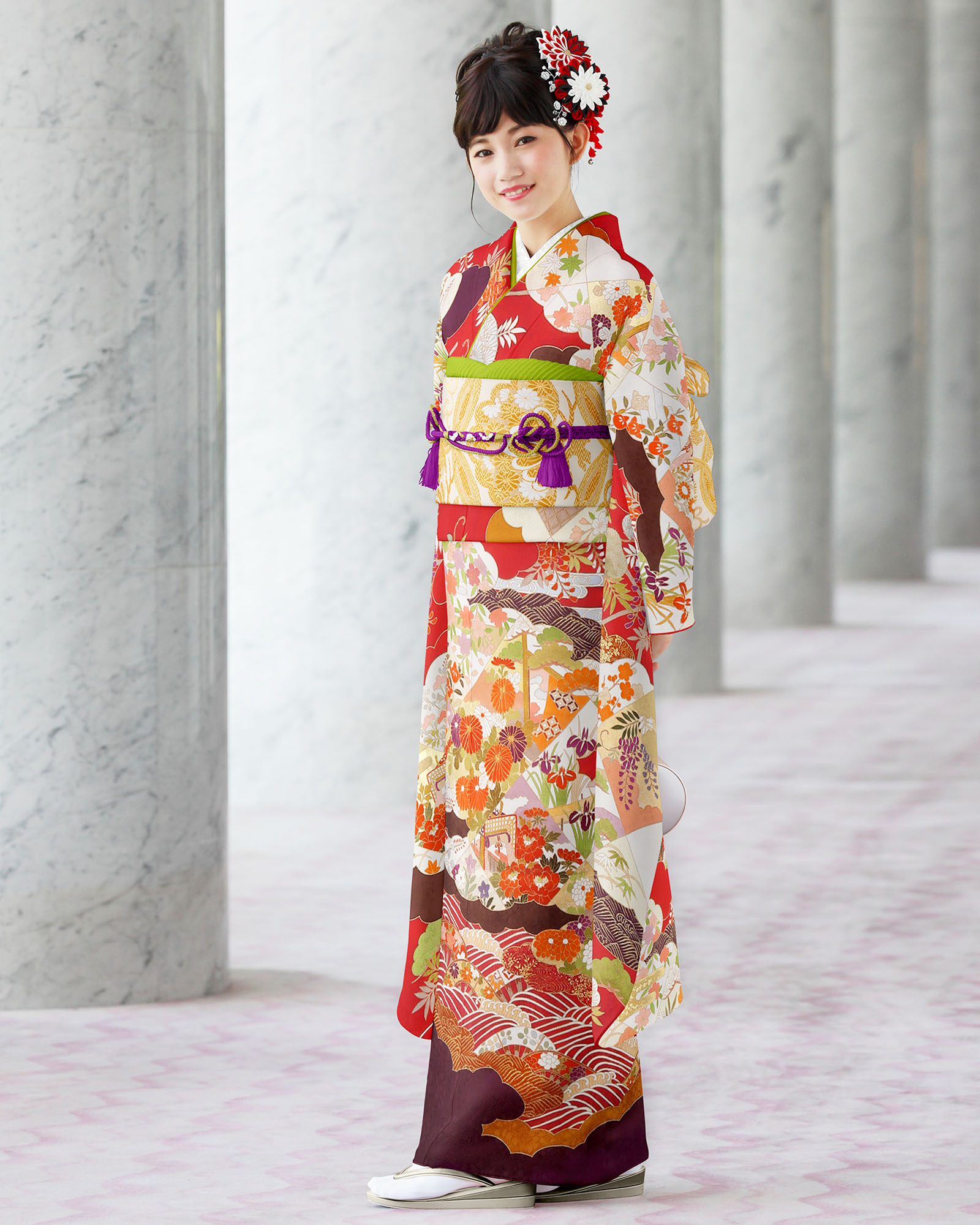 ロイヤル作家 藤井寛作 手描き京友禅振袖 『正羽雲取市松王朝』