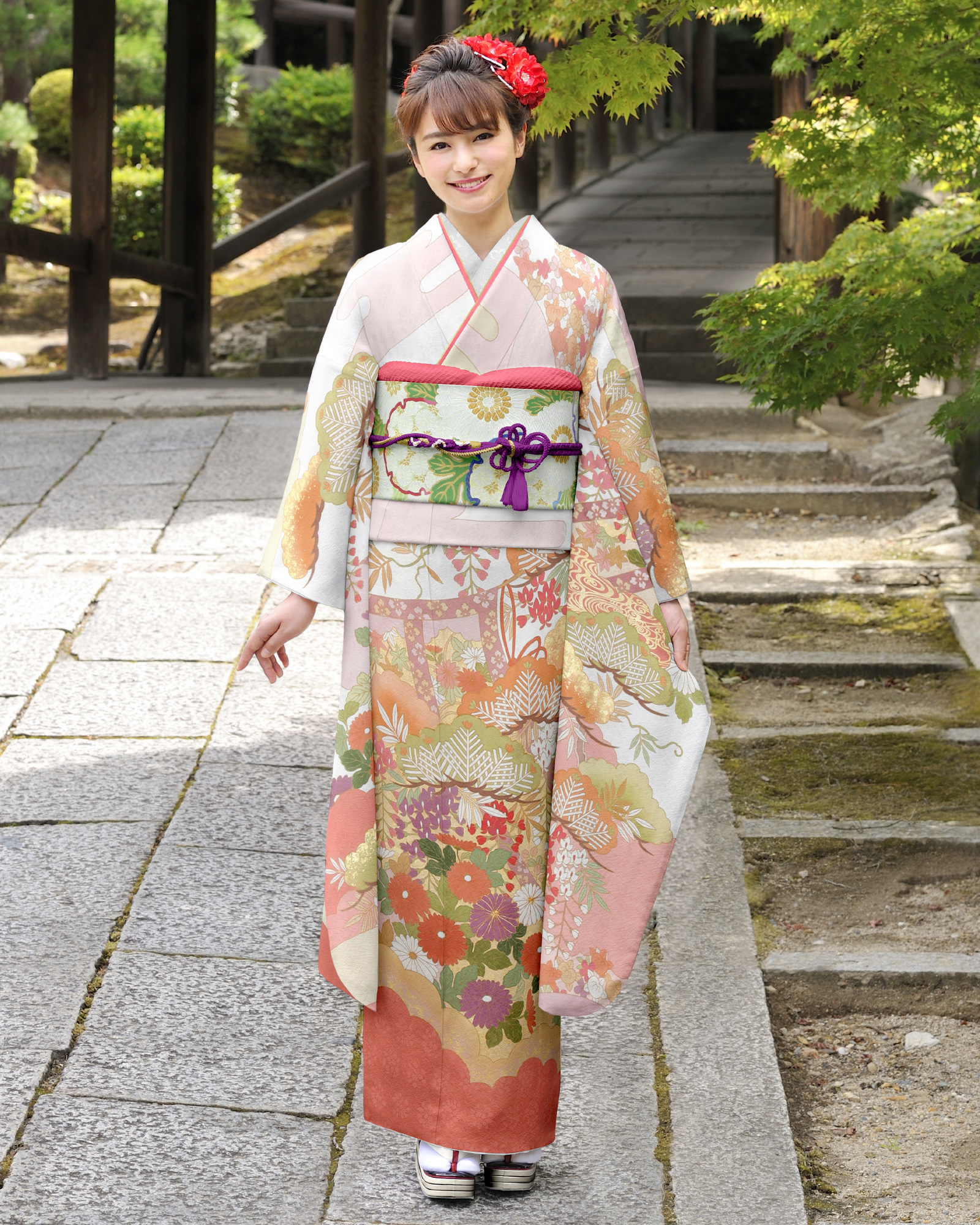 ロイヤル作家 藤井寛作 手描き京友禅振袖 『新松藤几帳図』