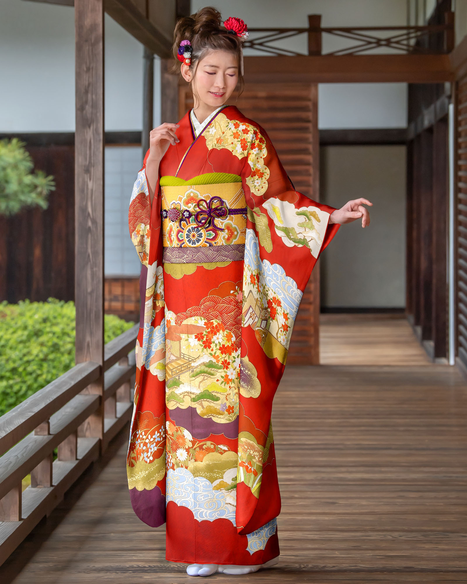 ロイヤル作家 藤井寛作 手描き京友禅振袖 『雲間王朝の宴(流水入)』