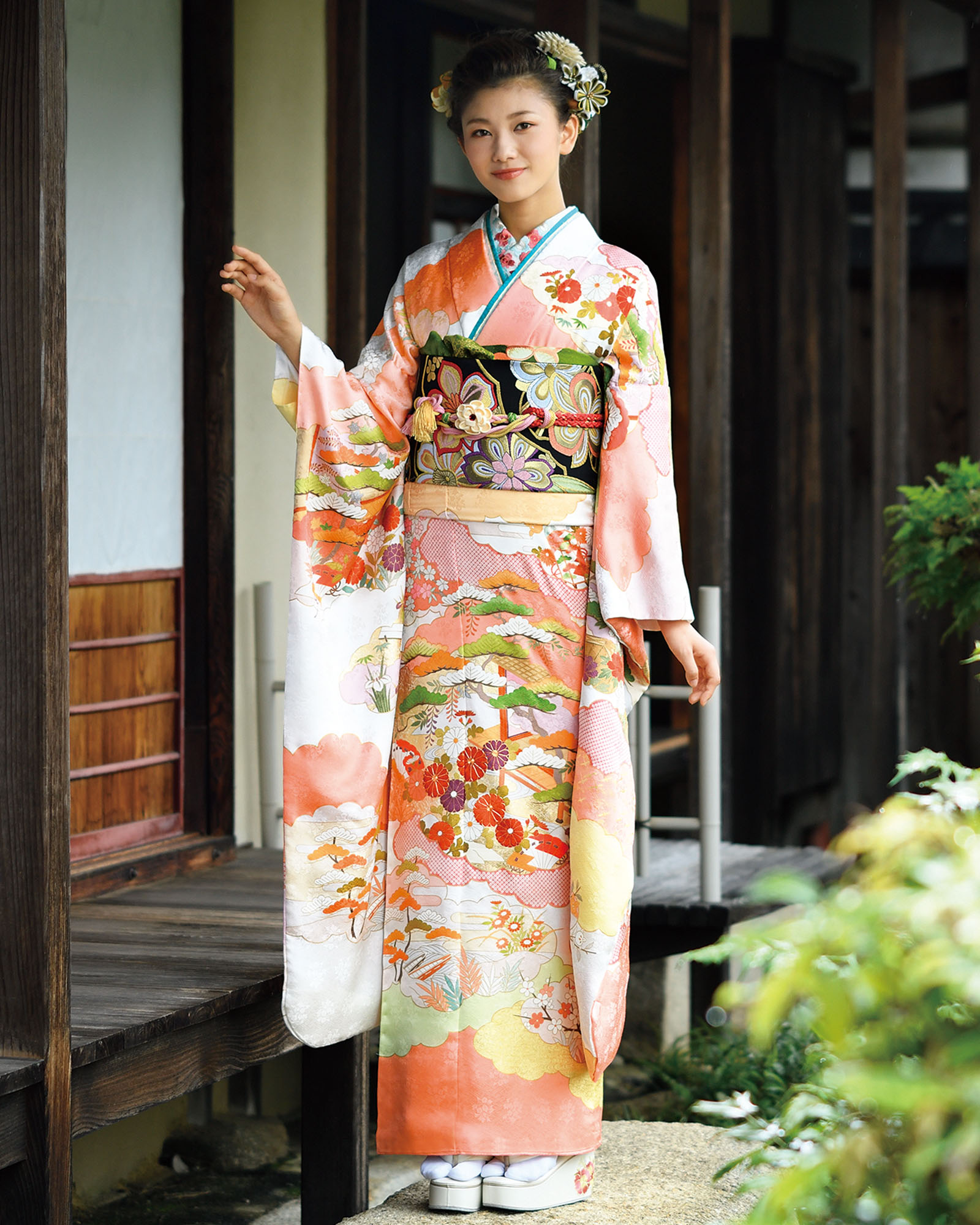 ロイヤル作家 藤井寛作 手描き京友禅振袖 『重ね雲取松御殿御所解』