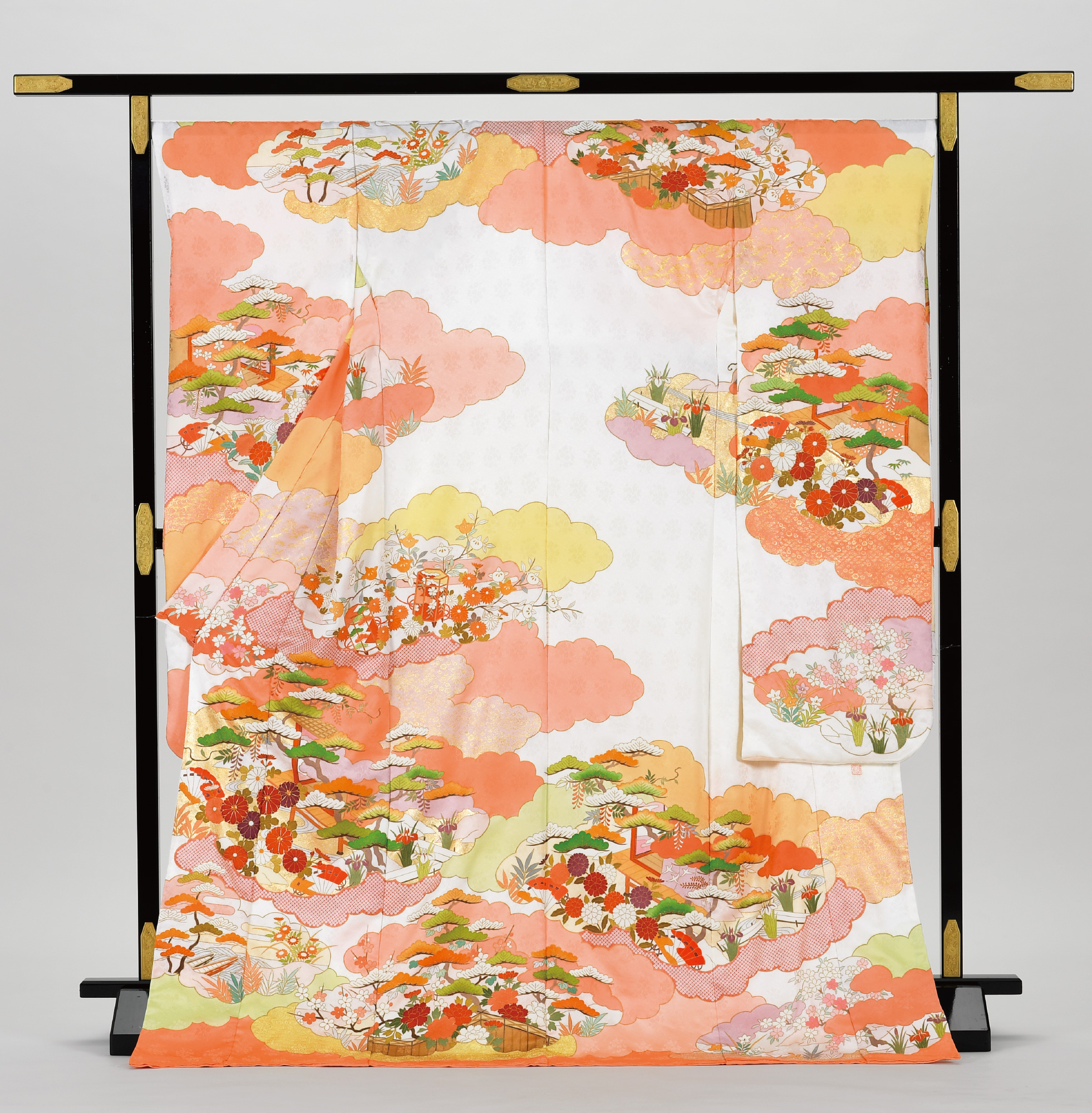 ロイヤル作家 藤井寛作 手描き京友禅振袖 『重ね雲取松御殿御所解』