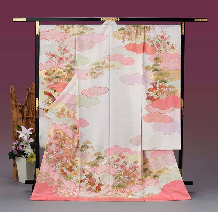 藤井寛 手描き京友禅振袖 重雲取古都の春宴