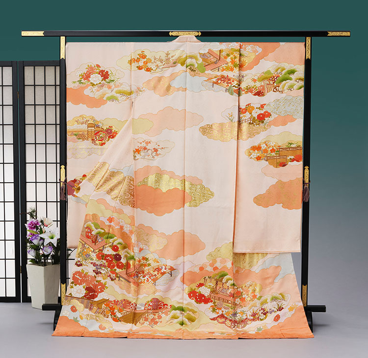 藤井寛 手描き京友禅振袖 雲取宮殿の四季