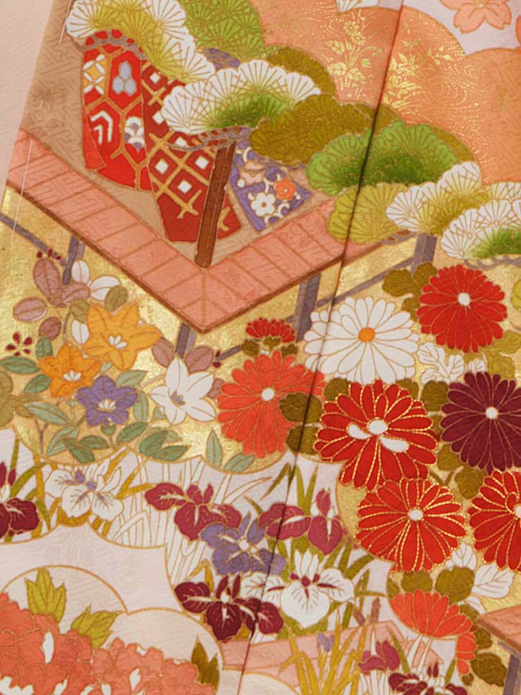 藤井寛 手描き京友禅振袖 雲取宮殿の四季