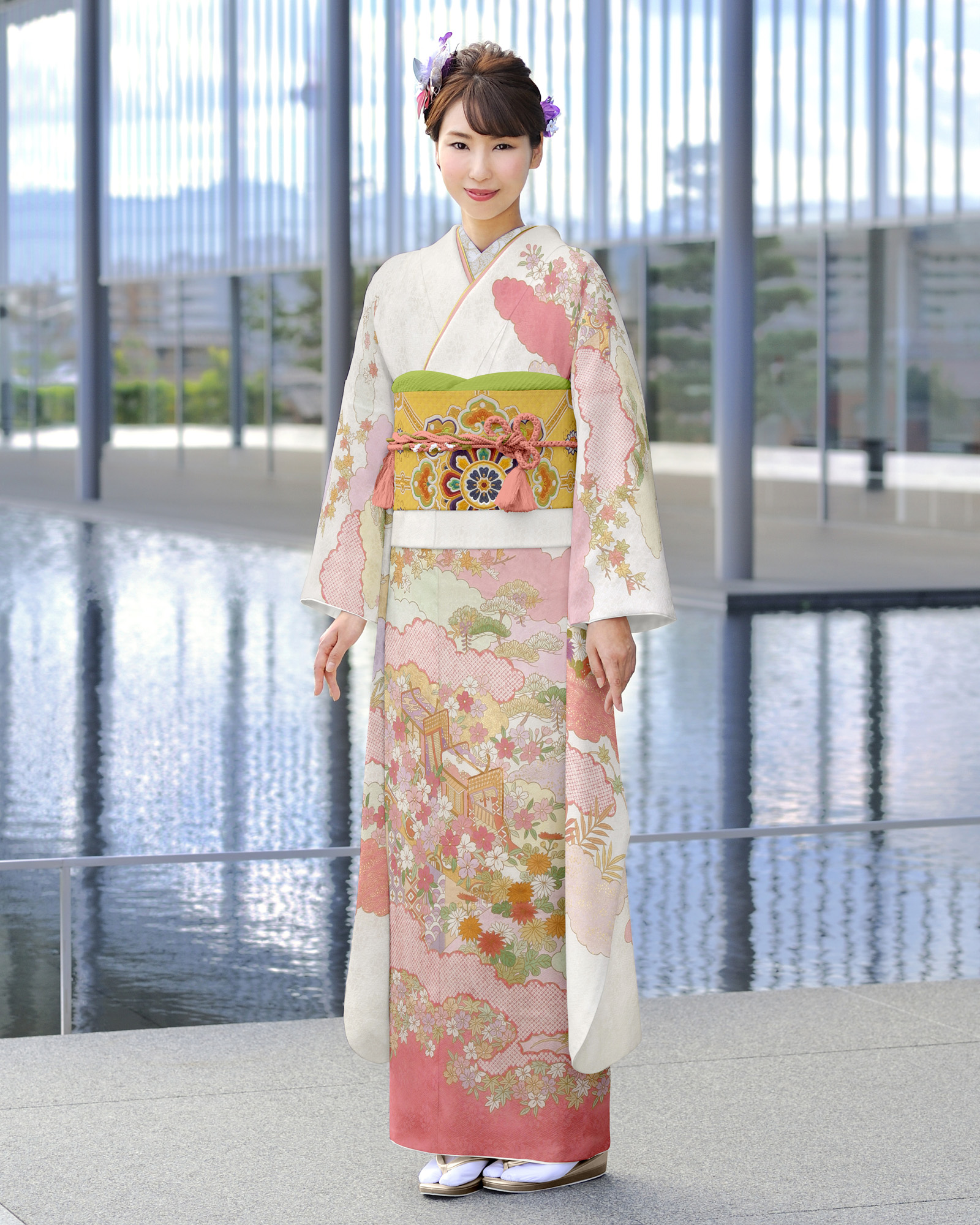ロイヤル作家 藤井寛作 手描き京友禅振袖『重雲取古都の春宴』