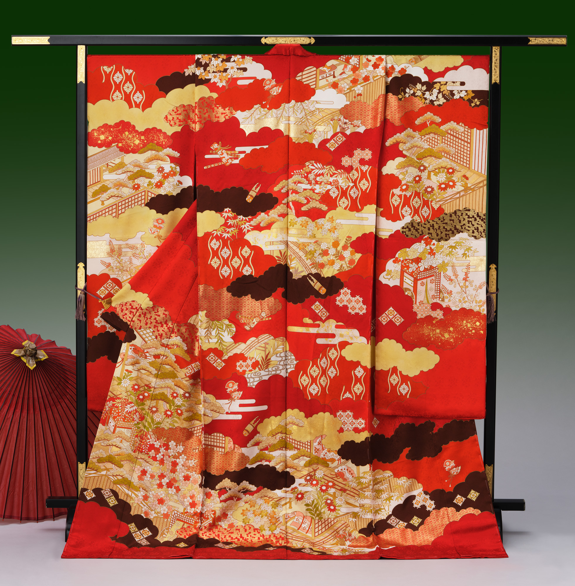 ロイヤル作家 藤井寛作 手描き京友禅振袖 『重雲取土佐源氏絵図』