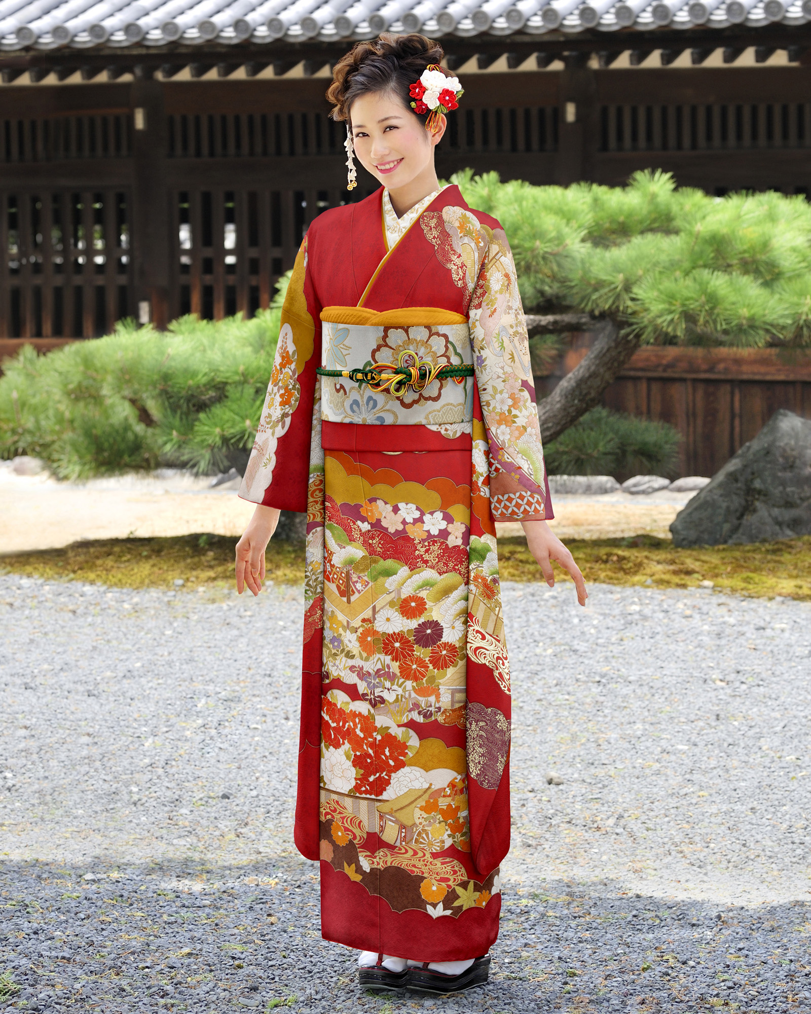 ロイヤル作家 藤井寛作 手描き京友禅振袖『雲取宮殿の四季』