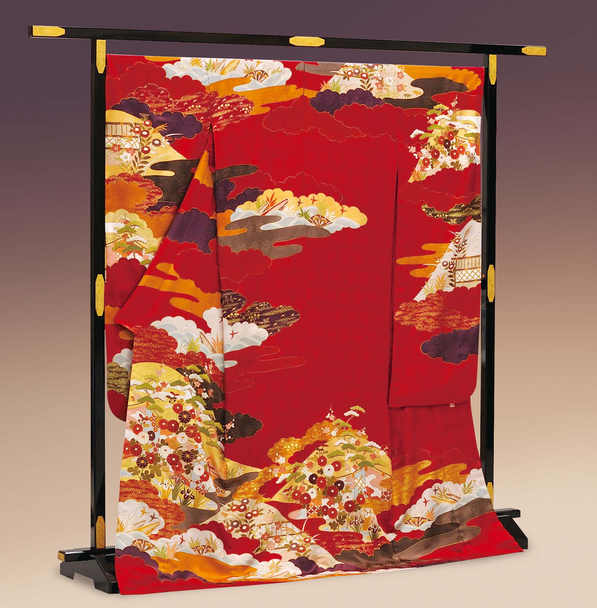 ロイヤル作家 藤井寛作 手描き京友禅振袖 『雲霞山路王朝風景』