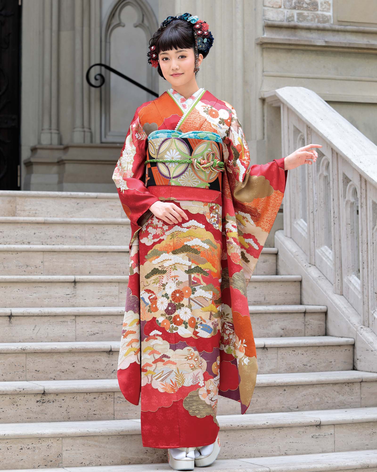 ロイヤル作家 藤井寛作 手描き京友禅振袖 『方寄重雲御殿』