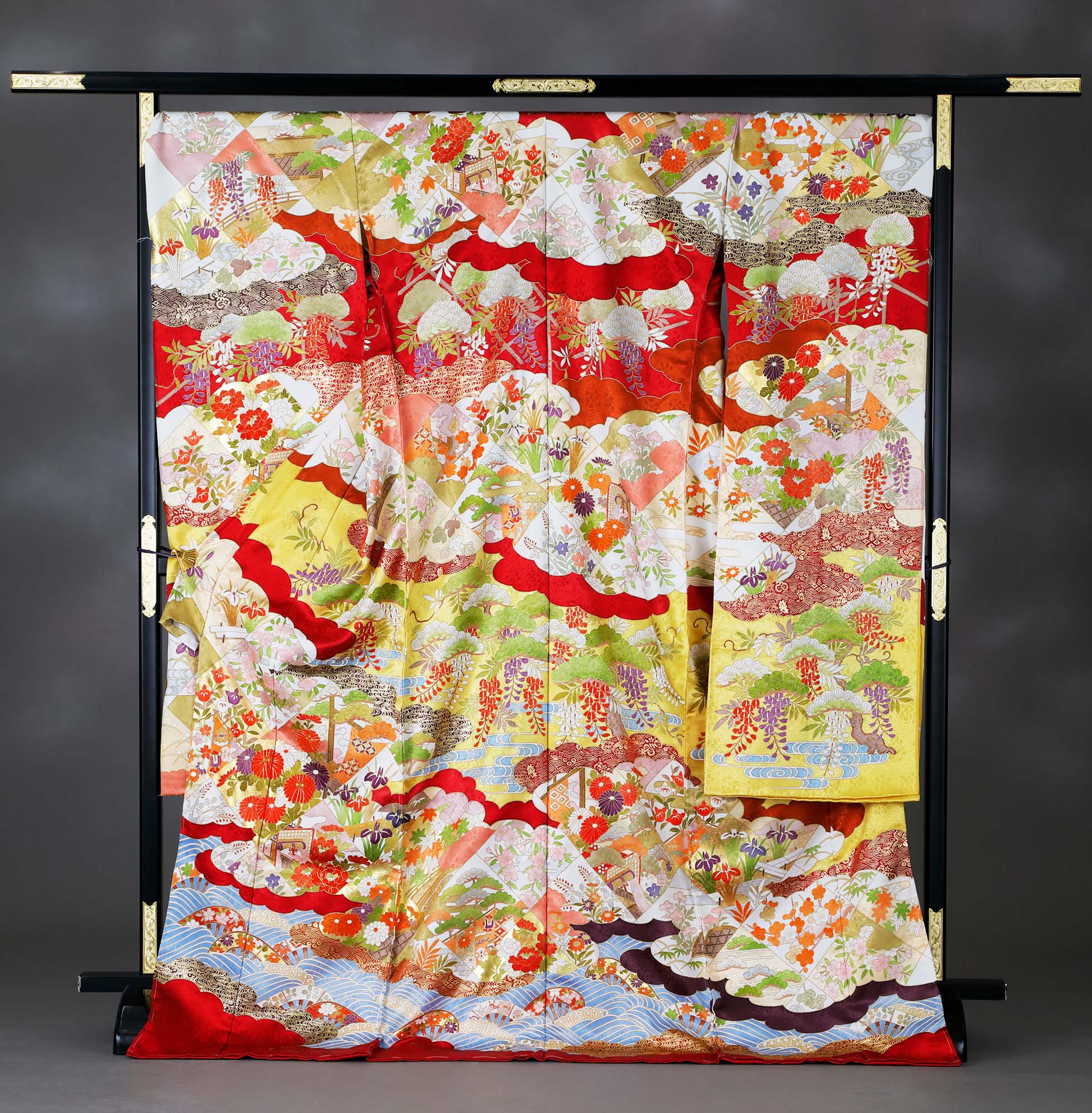 ロイヤル作家 藤井寛作 手描き京友禅振袖 『正羽雲取市松王朝』