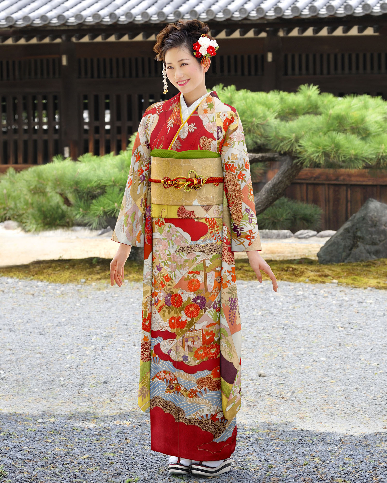 ロイヤル作家 藤井寛作 手描き京友禅振袖 『正羽雲取市松王朝』