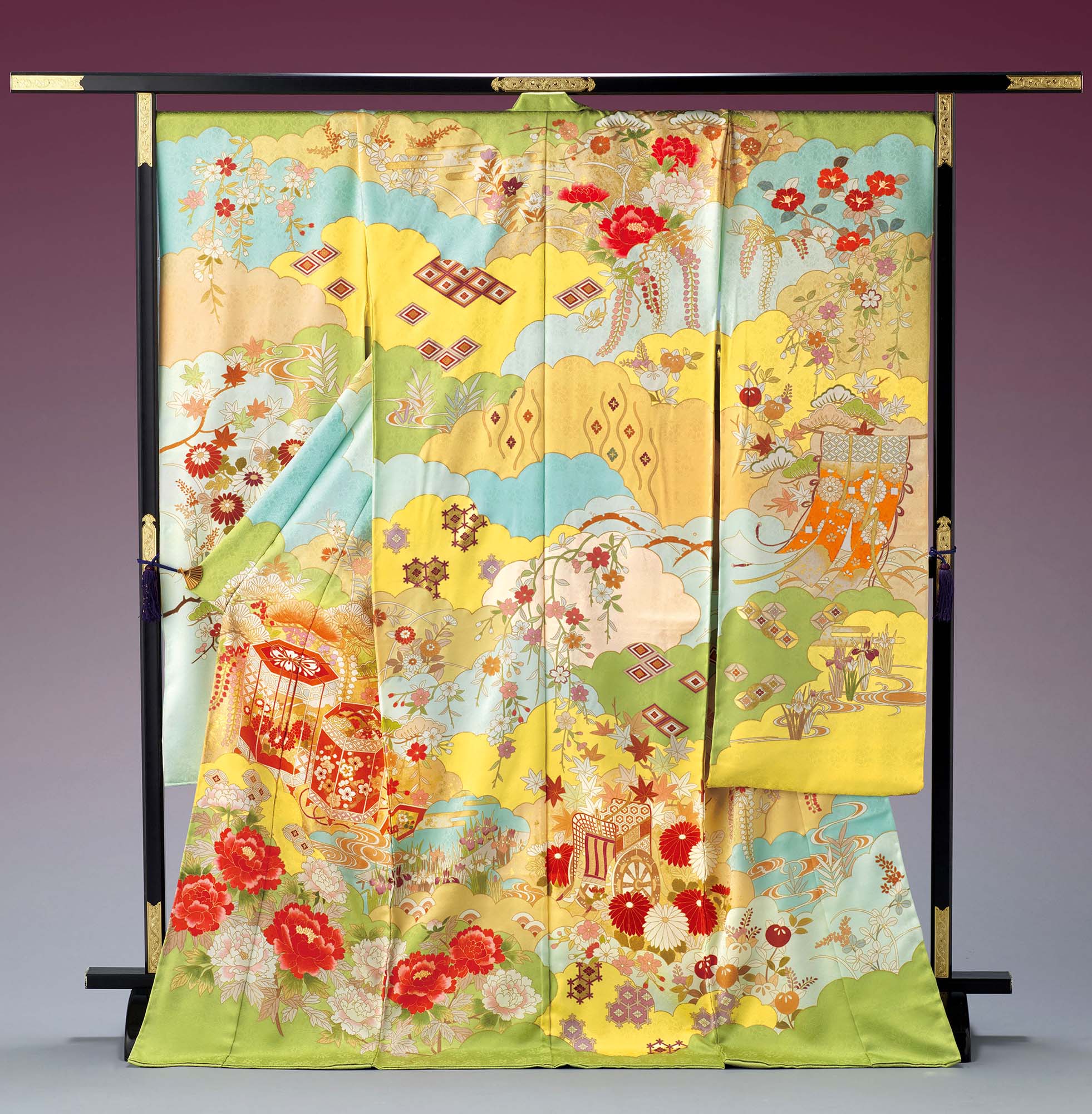 ロイヤル作家 藤井寛作 手描き京友禅振袖 『重雲能衣貝桶文様』