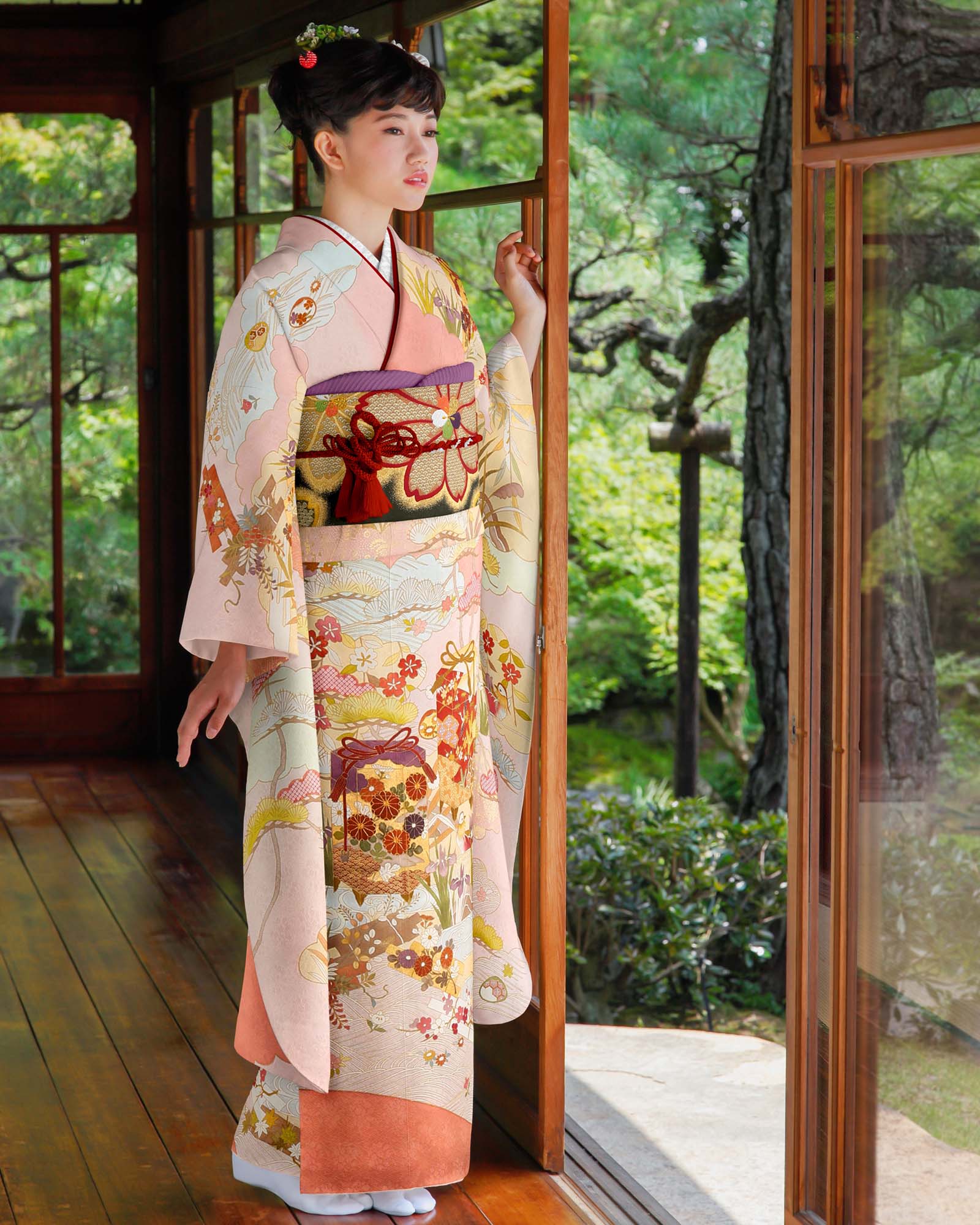 ロイヤル作家 藤井寛作 手描き京友禅振袖 『雲取瑞泉寺貝桶文様』