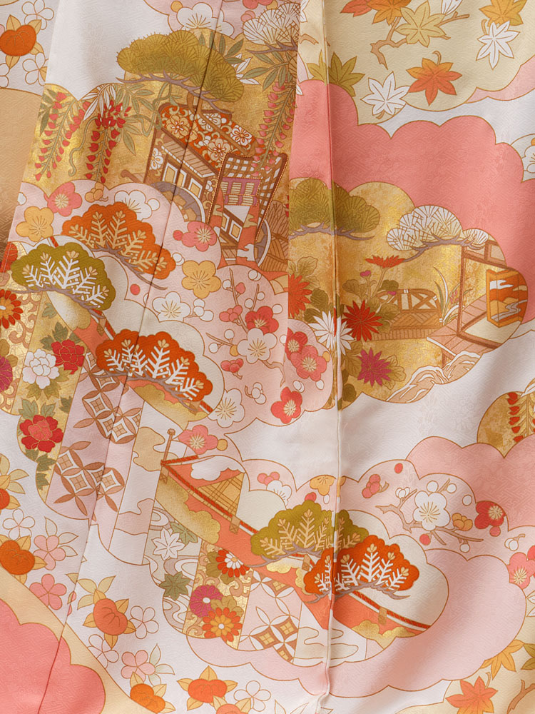 藤井寛作 手描き京友禅振袖 片寄せ雲取り松満幕図